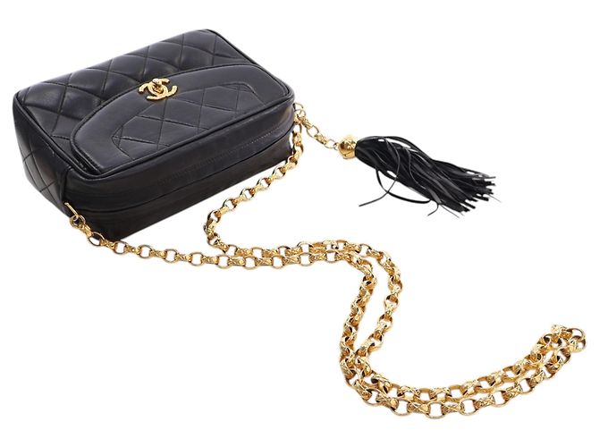 Borsa a tracolla Chanel Diana in agnello trapuntato nero Small con nappa - vista 14