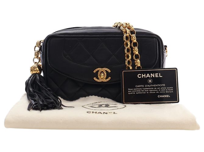 Borsa a tracolla Chanel Diana in agnello trapuntato nero Small con nappa - vista 15