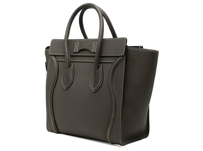 Céline Celine Micro Luggage Tote aus grauem genarbtem Kalbsleder Braun Anthrazitgrau - Ansicht 2