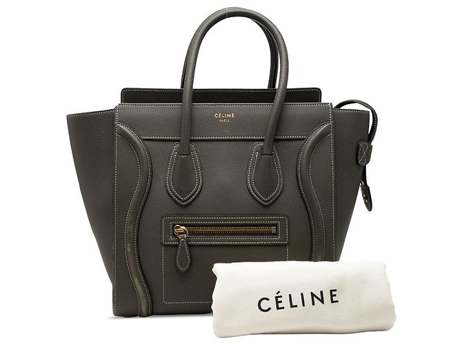 Céline Celine Micro Luggage Tote aus grauem genarbtem Kalbsleder Braun Anthrazitgrau - Ansicht 8