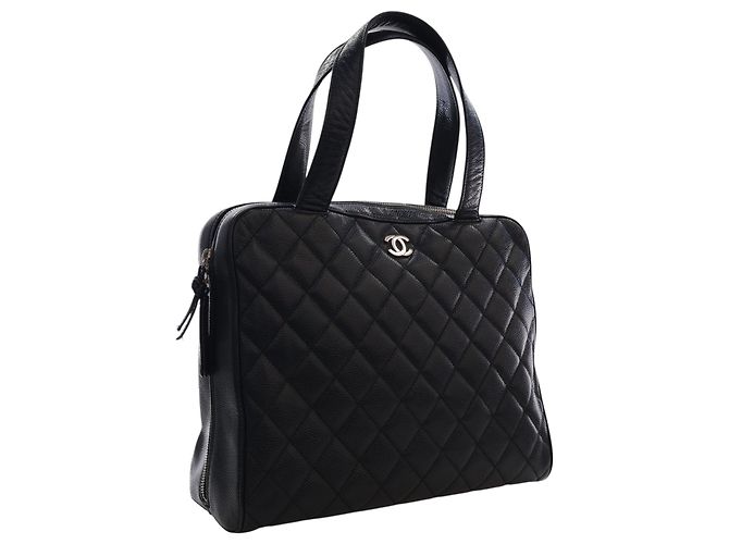 Borsa Bowler Chanel Black CC Quilted Caviar Nero - vista 2