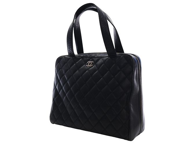 Borsa Bowler Chanel Black CC Quilted Caviar Nero - vista 3