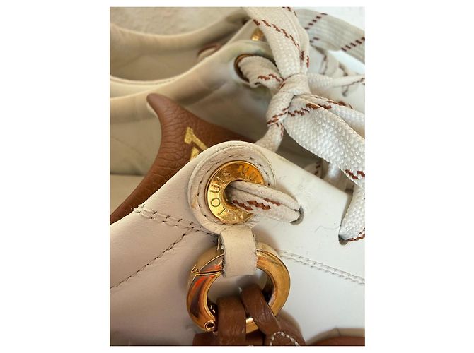 Sneakers in pelle bianca monogramma Louis Vuitton Marrone Bianco - vista 2