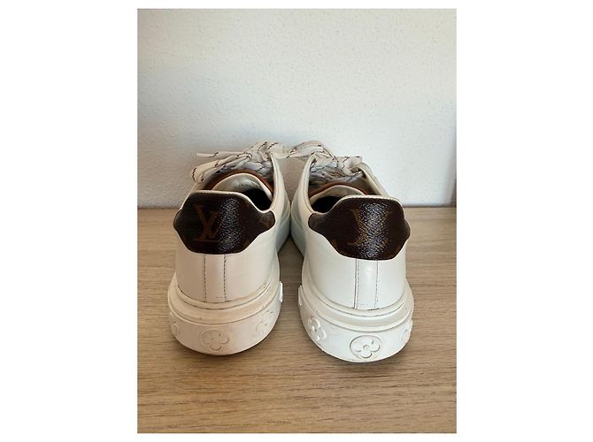 Sneakers in pelle bianca monogramma Louis Vuitton Marrone Bianco - vista 5
