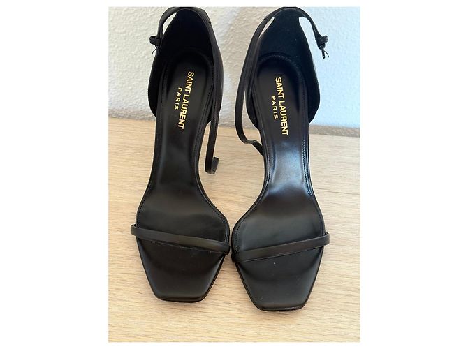 Saint Laurent Schwarze Leder Opyum YSL Absatz Sandalen Größe 40 - Ansicht 2