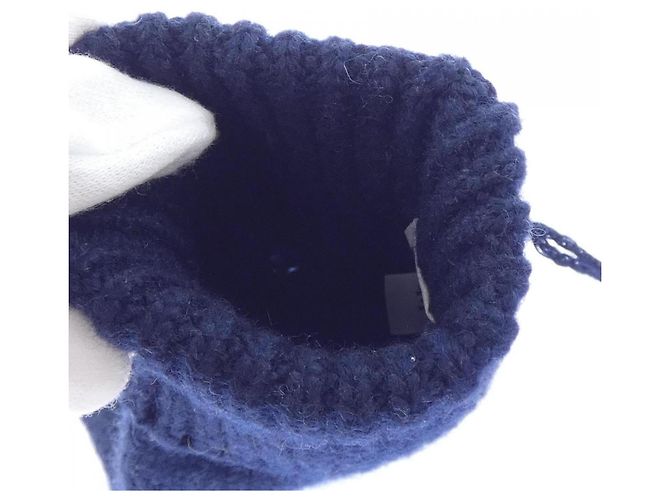 Guanti in cashmere blu navy Hermès - vista 4