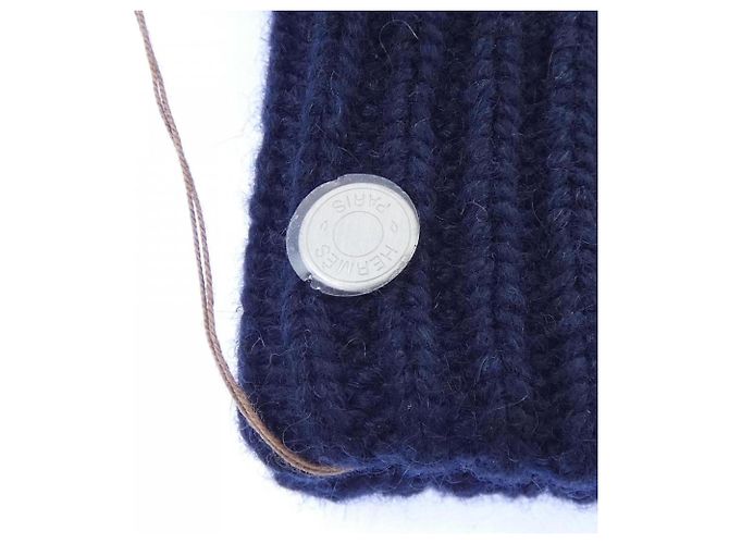 Guanti in cashmere blu navy Hermès - vista 5