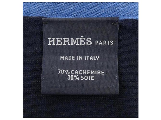 Hermès Hermes Schal aus blauer Seide und Kaschmir - Ansicht 3