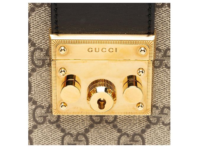 Piccola borsa a tracolla Gucci GG Supreme Padlock Chain Marrone Beige - vista 9