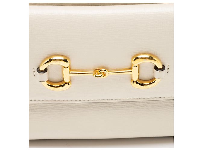 Borsa a tracolla piccola Gucci Glazed Calfskin Horsebit 1955 Bianco - vista 10