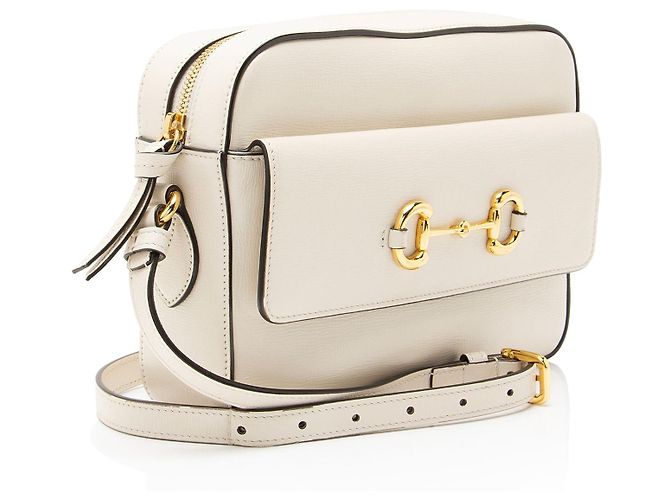 Borsa a tracolla piccola Gucci Glazed Calfskin Horsebit 1955 Bianco - vista 2