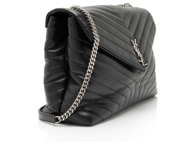 Borsa a tracolla Saint Laurent Matelasse Calfskin Monogram LouLou Chain Large Nero - vista 2
