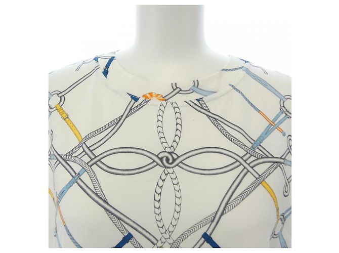 Hermès Hermes PARCOURS SANS FAUTE Kleid36 Weiß Blau Gelb - Ansicht 5