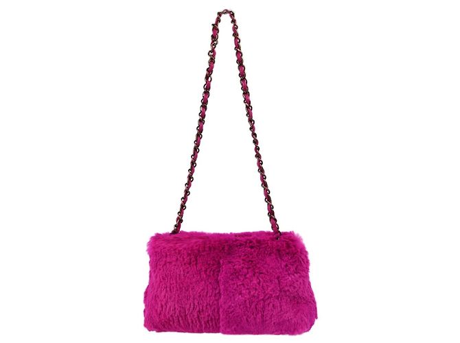 Chanel Vintage CC Chain Pelliccia di coniglio Small Rosa - vista 2