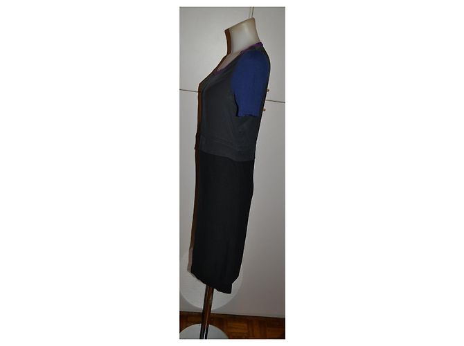 Abito Midi Sonia Rykiel in Seta e Cotone Nero e Viola Blu Porpora - vista 2