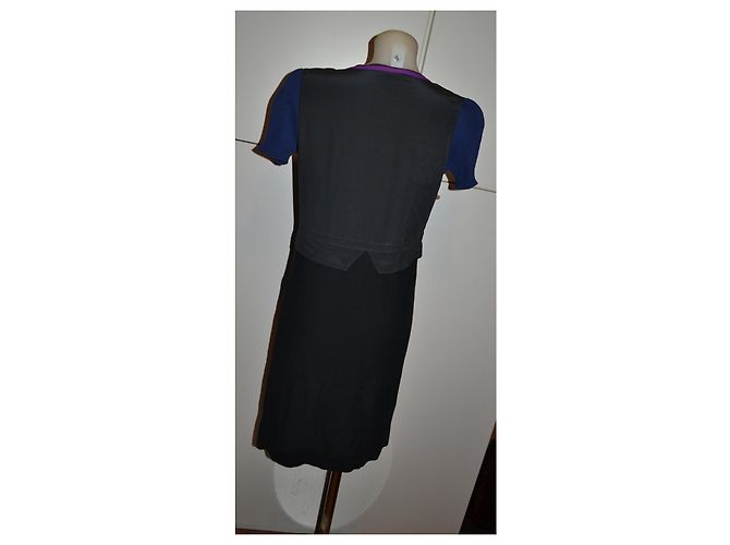 Abito Midi Sonia Rykiel in Seta e Cotone Nero e Viola Blu Porpora - vista 3