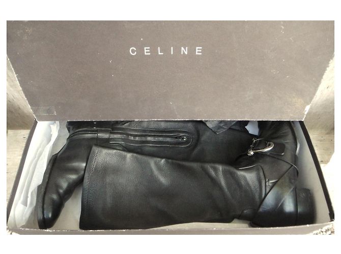 Céline Botas altas de cuero negro - vista 7