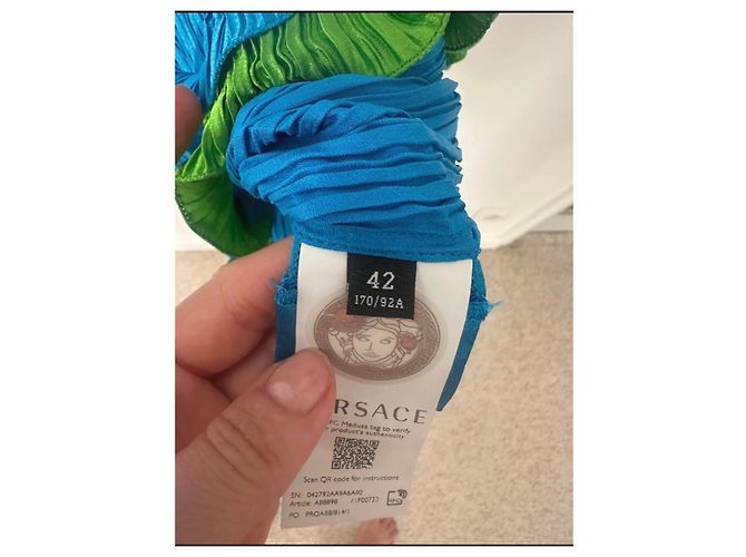 Vestido de seda plisado azul Versace - vista 3