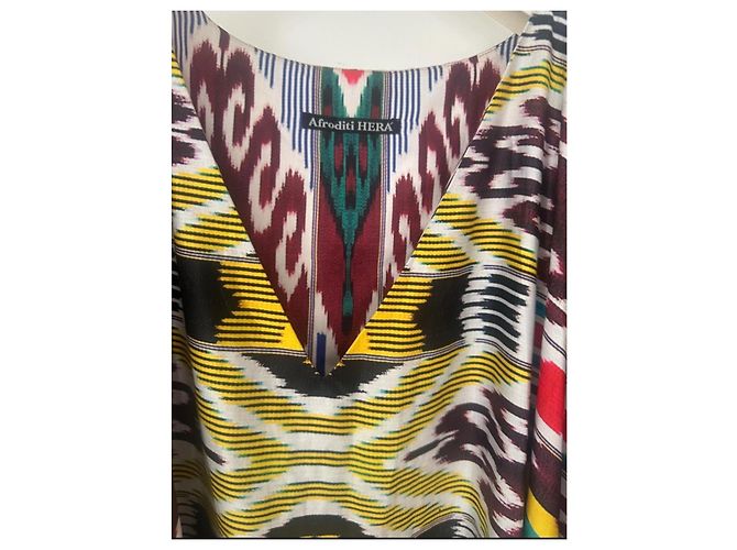 Autre Marque Afroditi Hera Maxikleid mit ethnischem Print Braun Schwarz Weiß Rot Blau Mehrfarben Grün Gelb - Ansicht 3