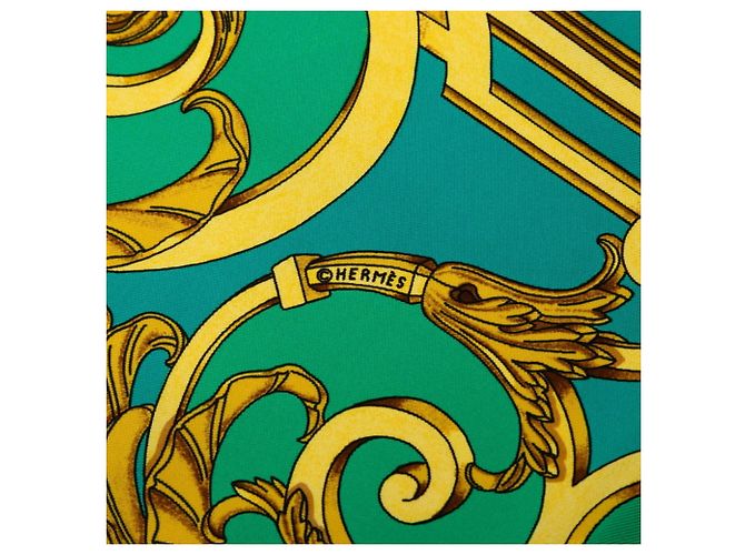 Hermès Pañuelo Hermes Carre 90 LES TUILERIES Dorado Verde - vista 7