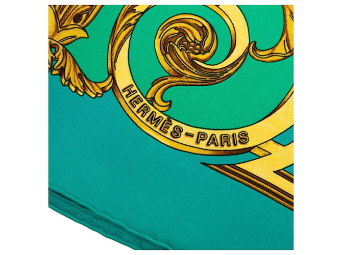 Hermès Pañuelo Hermes Carre 90 LES TUILERIES Dorado Verde - vista 8