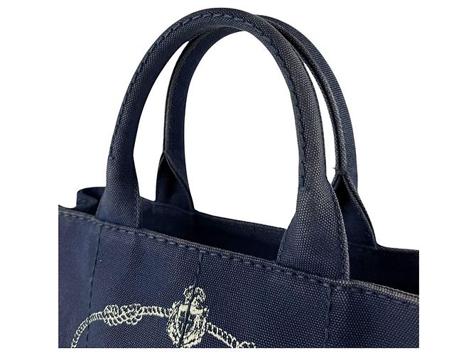 Prada Canapa Canvas Handtasche Marineblau - Ansicht 10