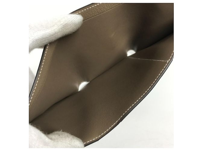 Hermès Hermes Bearn Compact Tri-fold Wallet in Etoupe Gray Taupe - view 12