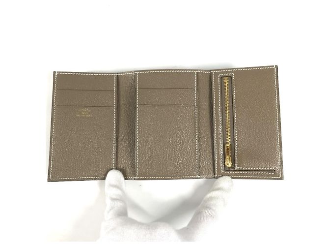 Hermès Hermes Bearn Compact Tri-fold Wallet in Etoupe Gray Taupe - view 5