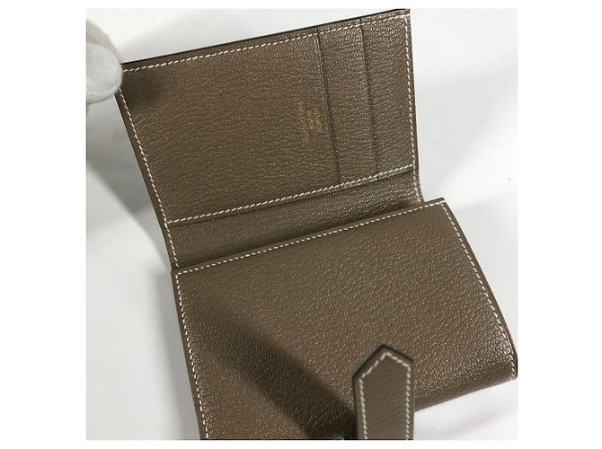 Hermès Hermes Bearn Compact Tri-fold Wallet in Etoupe Gray Taupe - view 8
