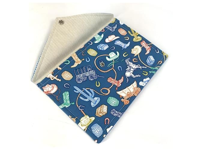Hermès Pochette in cotone blu Hermes - vista 4