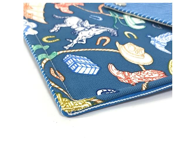 Hermès Pochette in cotone blu Hermes - vista 6