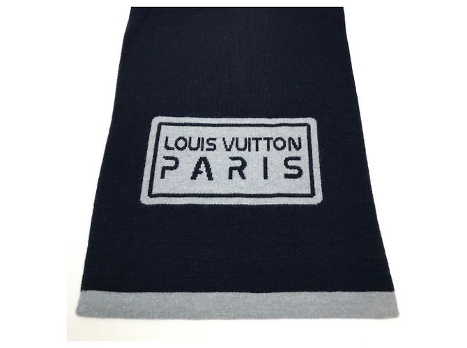 Sciarpa a scialle in lana Louis Vuitton in grigio e blu navy Marrone - vista 7
