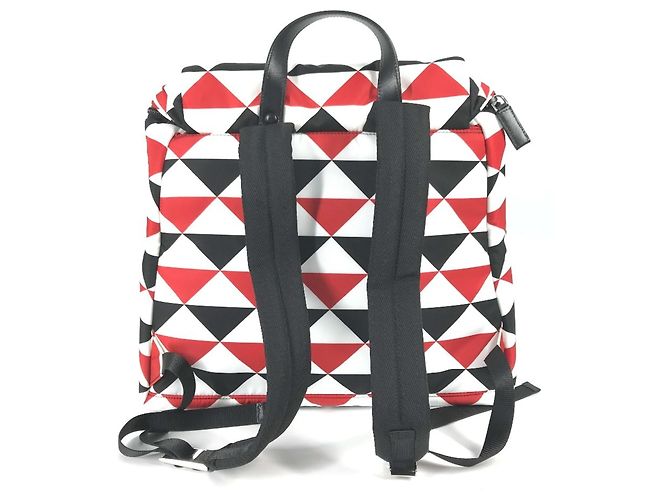 Rucksack Prada Triangle Plate Signo Print Schwarz Weiß Rot - Ansicht 2