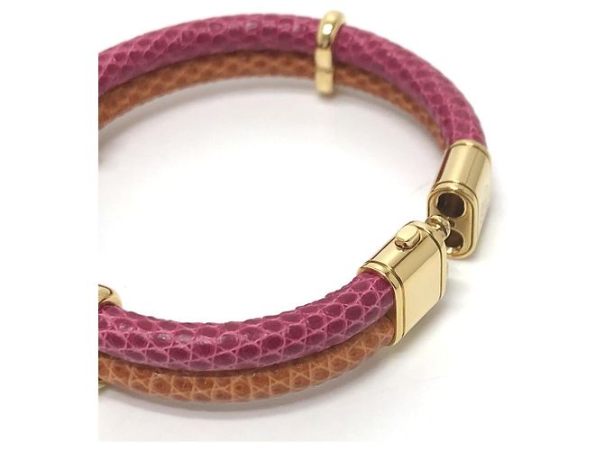 Bracciale charm in pelle Louis Vuitton Keep It Twice Rosa D'oro Arancione - vista 4