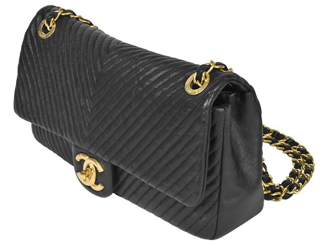 Borsa a Spalla Chanel Chevron V Stitch Coco Mark W Chain Nero - vista 2
