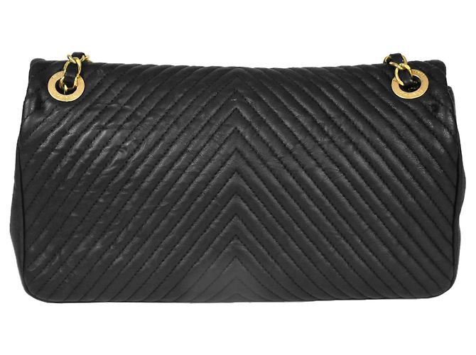 Borsa a Spalla Chanel Chevron V Stitch Coco Mark W Chain Nero - vista 3