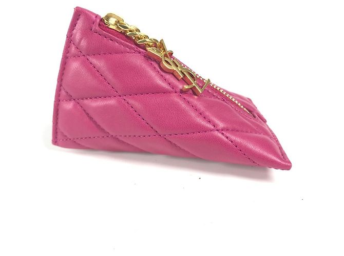 Portafoglio monete in pelle rosa Saint Laurent - vista 3