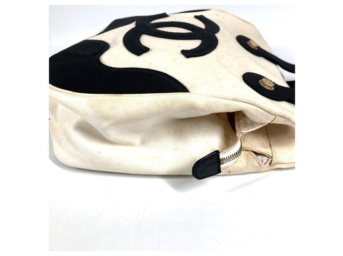 Borsa Tote CHANEL CC Coco Mark Logo Marshmallow Nero Bianco - vista 8