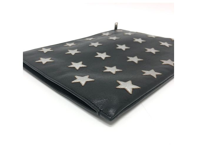 Clutch in pelle Saint Laurent Star Patch Nero - vista 3