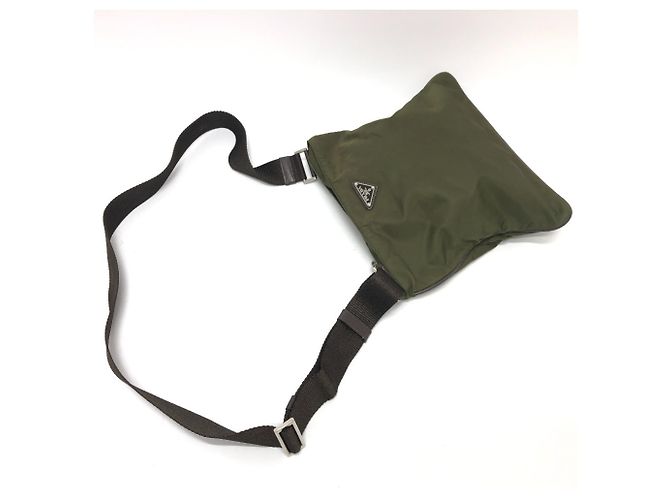 Sac bandoulière avec logo Triangle Prada Kaki - vue 4