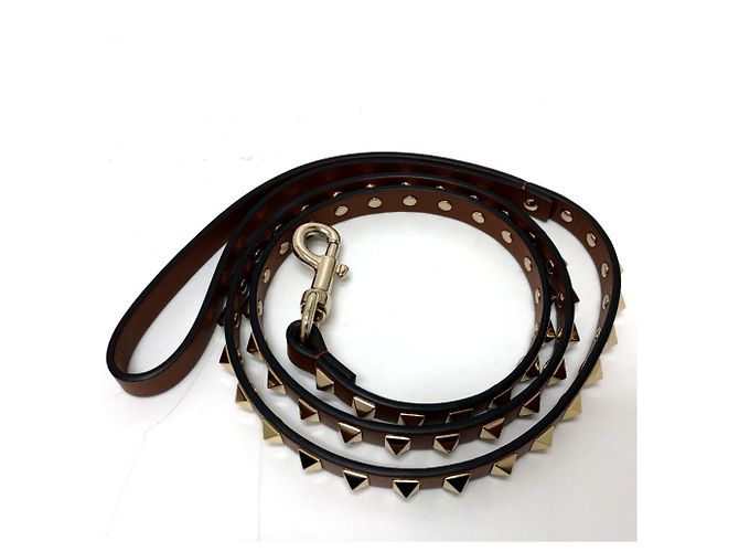 Valentino Brown Leather Studded Pet Lead - view 2