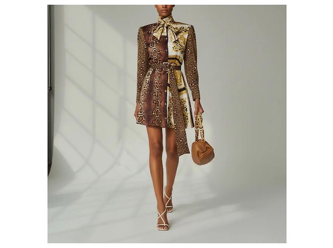 Vestido Versace para mujer con estampado de serpiente y león Castaño Estampado de leopardo - vista 6