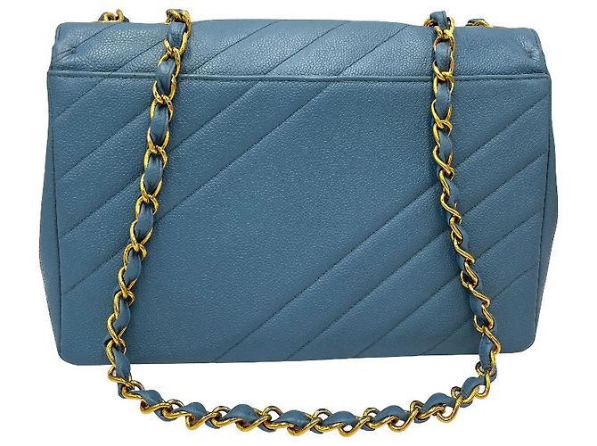 Chanel Coco Mark Bias Stitch Chain pelle Large Blu - vista 2