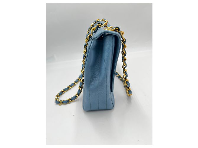 Chanel Coco Mark Bias Stitch Chain pelle Large Blu - vista 3