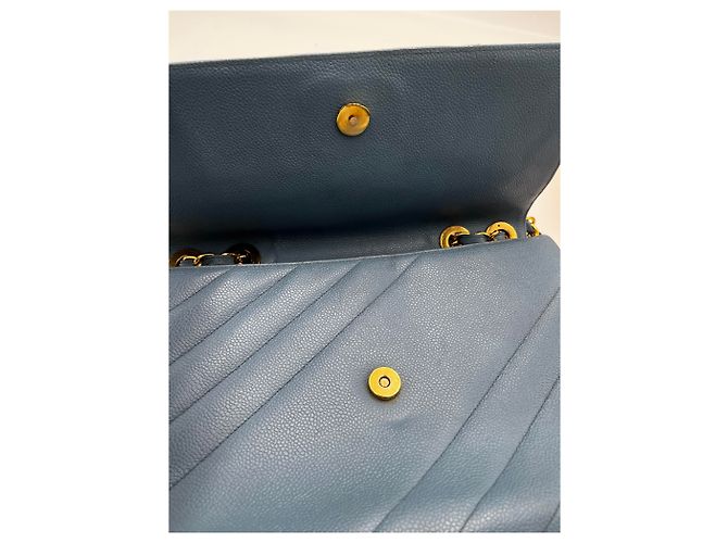 Chanel Coco Mark Bias Stitch Chain pelle Large Blu - vista 7