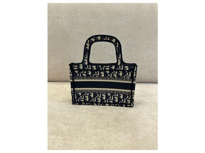 Mini borsa tote Dior Book Tote in jacquard Beige Blu scuro - vista 2