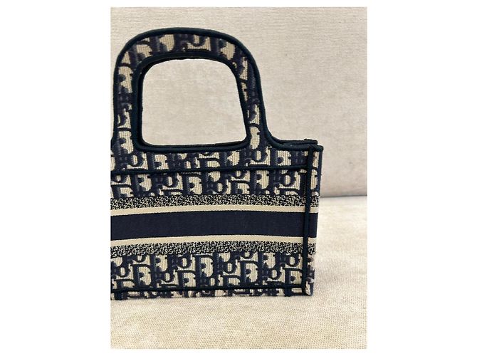 Mini borsa tote Dior Book Tote in jacquard Beige Blu scuro - vista 3