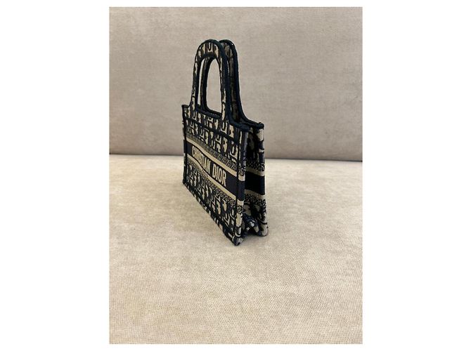 Mini borsa tote Dior Book Tote in jacquard Beige Blu scuro - vista 4