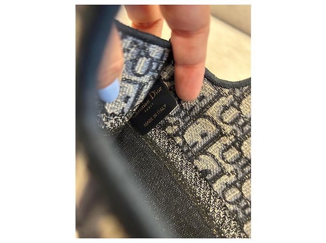 Mini borsa tote Dior Book Tote in jacquard Beige Blu scuro - vista 7