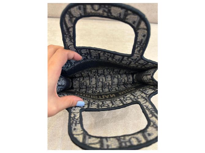 Mini borsa tote Dior Book Tote in jacquard Beige Blu scuro - vista 9